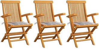 vidaXL Sillas De Jard&iacute;n 3 Uds Madera Teca Con Cojines A Cuadros Grises Vidaxl