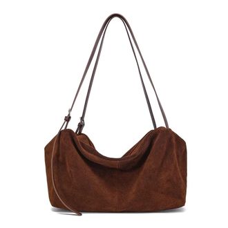 Generic Compatible For Womens Suede Leather Shoulder Bags Ladies Soft Crossbody Solid Bag Female Lazy Commuter Handbag(Coffee)