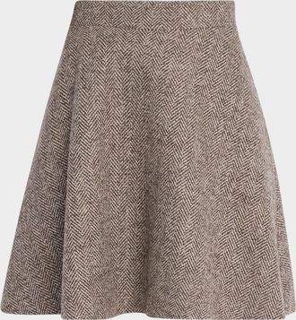 Brunello Cucinelli Carded Wool Herringbone Mini Circle Skirt