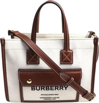 Burberry Pre-owned Tote Bags, female, White, Size: ONE SIZE Pre-owned Fabric shoulder-bags