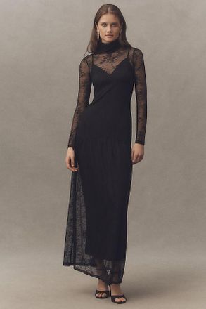 AFRM Amala High-Neck Long-Sleeve Stretch Lace Maxi Dress