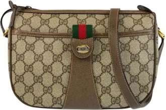 Gucci Vintage, unisex, Bruin, ONE Size, Leer, Pre-owned GG Supreme Canvas Leather Shoulder Bag