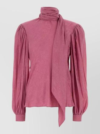 Gucci twill blouse puff sleeves scarf detail