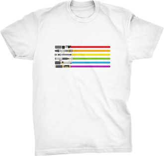 Generic LGBT Rainbow Lightsabers Gay Pride SciFi Flag T-Shirt (White, XL)