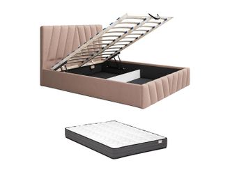 Vente-Unique Canap&eacute; abatible 160 x 200 cm - Terciopelo - Beige + Colch&oacute;n - LIDAMA de Pascal Morabito