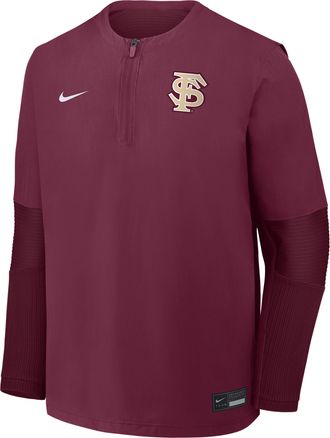 Nike Florida State Dugout Nike Mens Dri-FIT College 1/4-Zip Long-Sleeve Windshirt in Red | 04HD0DEWFTN-39L