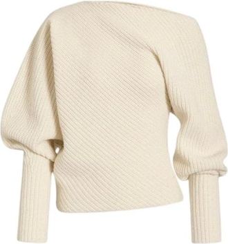 Alberta Ferretti Asymmetric Ribbed Jumper - female - Alberta Ferretti - Round-neck Knitwear - Beige - S - Knitwear
