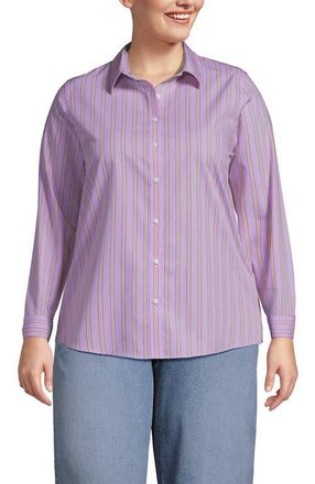Lands End No Iron Supima Cotton Long Sleeve Shirt in Lilac Breeze Stripe at Nordstrom, Size 18W