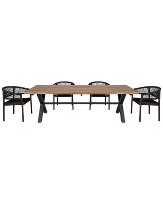 Armen Living Glendora Doris Outdoor Patio 5Pc Live Edge Dining Set