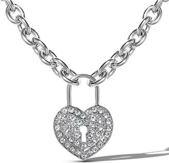 Jessica Simpson Silver-Tone Pave Crystal Heart Lock Necklace at Nordstrom