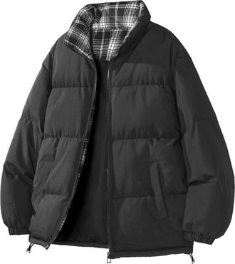 Generic Winter Jackets Open Front Pop Long Sleeve Puffer Jacket Men Winter Warm Cotton Zip Turtlenec Solid Loose Fit Puffer Jacket Men Black 3XL