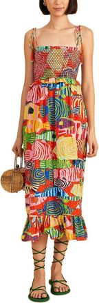 Farm Rio Striped Fishes Red Midi Dress