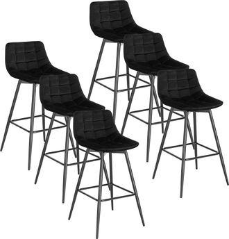 Woltu 6x Taburete De Bar Con Respaldo Marco De Metal Muebles Cocina Asiento De Terciopelo Taburete Alto Para Cocina Bar Paquete De 6 Unidades Negro - Woltu