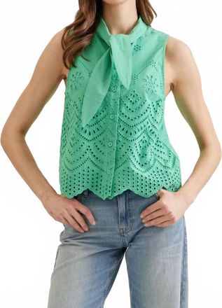 Entro Eyelet Tie-Neck Sleeveless Blouse In Matcha