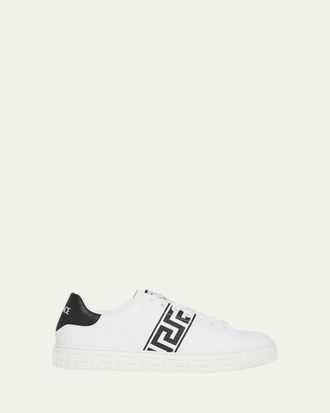 Versace Mens La Greca Leather Low-Top Sneakers