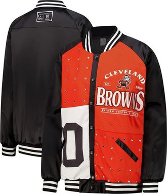Gameday Couture Womens Gameday Couture Black/Orange Cleveland Browns Oversized Hot Shot Rhinestone Throwback Full-Snap Varsity Bomber Jacket at Nordstrom, Size Large