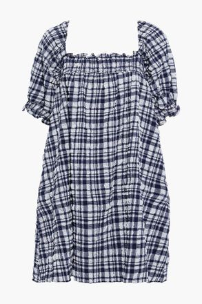 Solid & Striped Shirred gingham seersucker mini dress - Blue - L