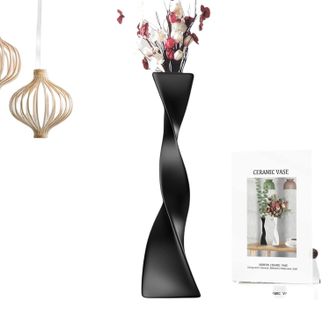 OEM Jarr&oacute;n De Cer&aacute;mica, Dise&ntilde;o Retorcido, Base Triangular, Negro, Decoraci&oacute;n Para Sala De Estar/oficina