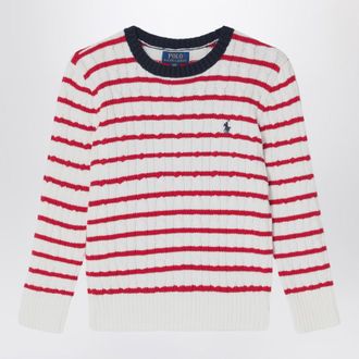 Polo Ralph Lauren White/red striped cable-knit jumper