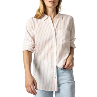 Lilla P Womens Boyfriend Button-Down In Tangerine Stripe