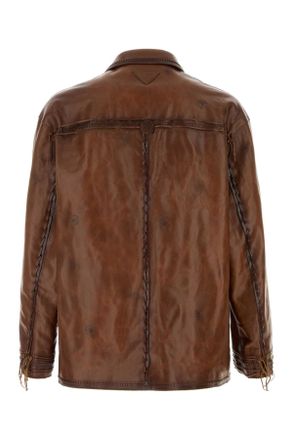 Prada Mens Brown Leather Jacket Cacao Giacche Pelle