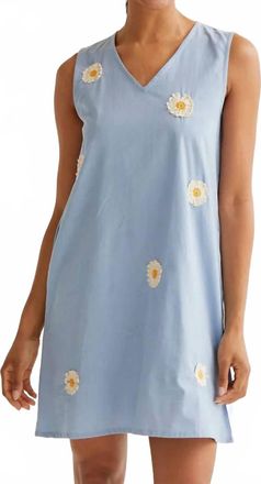 Compa&ntilde;&iacute;afant&aacute;stica Daisy Embroidery Shift Dress In Blue