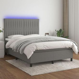 vidaXL Cama Box Spring Colch&oacute;n Y Luces Led Tela Gris Oscuro 140x200 Cm Vidaxl