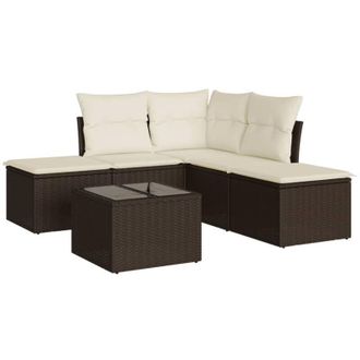 vidaXL Set Sof&aacute;s De Jard&iacute;n 6 Piezas Y Cojines Rat&aacute;n Sint&eacute;tico Marr&oacute;n Vidaxl