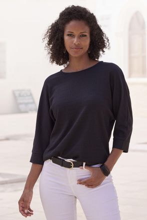 Vivance 3/4-Arm-Shirt VIVANCE aus b&uuml;gelfreier Cr&ecirc;pe-Qualit&auml;t, Damen, Gr. 32/34, schwarz, Cr&ecirc;pe, Obermaterial: 98% Polyester, 2% Elasthan, unifarben, l&auml;ssig ge