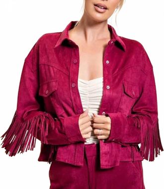 Blank NYC Womens Collab Fringe Jacket In Red