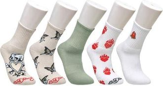 Ed Hardy Fashion full cushion Mid Crew Sock 5-Pack in White Multi at Nordstrom