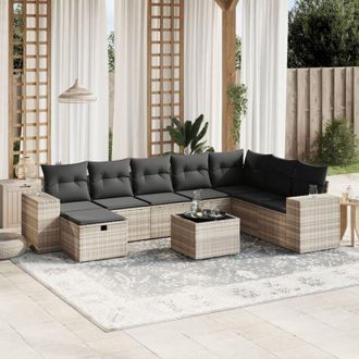 vidaXL Set Muebles Jard&iacute;n 9 Pzas Y Cojines Rat&aacute;n Sint&eacute;tico Gris Claro Vidaxl