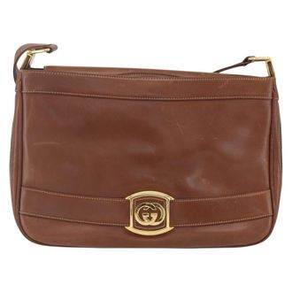 Gucci Sherry Line Shoulder Leather Brown Leather Handbag (Pre-Owned)
