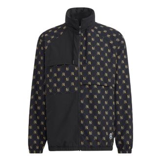 adidas Mens adidas neo Monogram Wb 2 Full Print Pattern Zipper Stand Collar Jacket Black HM2038