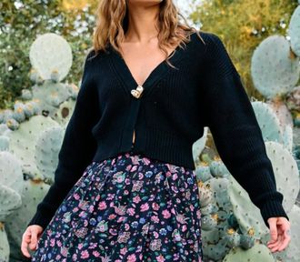 Cleobella Heart Sweater Cardigan In Black