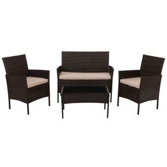 Hhg Hhg - Conjunto De Jard&iacute;n De Polirrat&aacute;n 069, Grupo De Asientos Conjunto De Sal&oacute;n, Metal Vidrio Tela/textil (180g/m&sup2;), Marr&oacute;n, Cojines Crema
