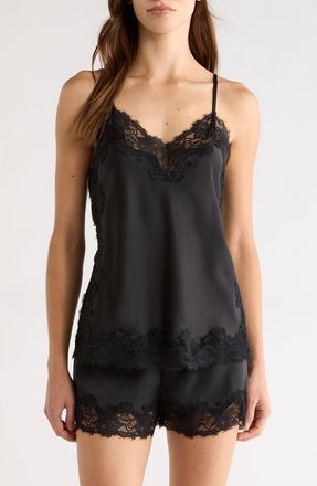 Open Edit Lace Trim Satin Short Pajamas in Black at Nordstrom, Size X-Large