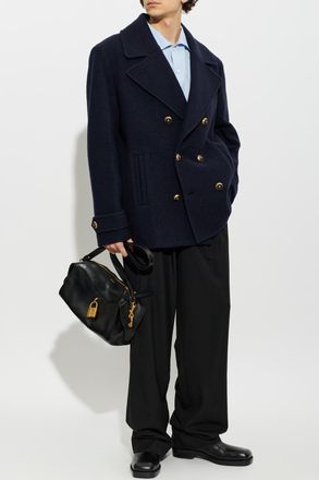 Balmain Wool Coat, Mens, Navy Blue