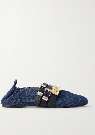 Ganni Ballerine In Denim Con Decorazioni Sue Triple - Blu