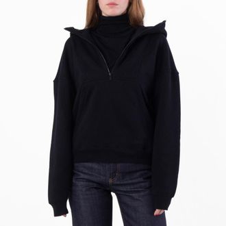 Saint Laurent Womens Black Camionneur Trucker Fleece Hoodie, Size Medium