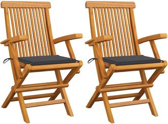 vidaXL Sillas De Jard&iacute;n 2 Uds Madera Teca Con Cojines Gris Antracita Vidaxl