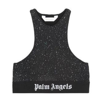 Palm Angels Sequin Knit Sports Bra - female - Palm Angels - Sports Bras - Black - XS - Sport