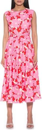 Alexia Admor Paris Sleeveless Asymmetric Tie Midi Dress in Pink Multi at Nordstrom Rack, Size 6