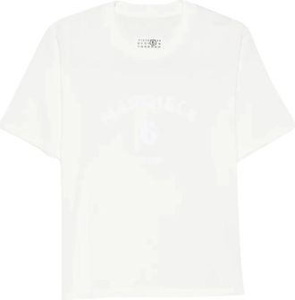 Maison Margiela Bedrukt Logo T-shirt - Dames - Tops - Wit - Maat: S Katoen