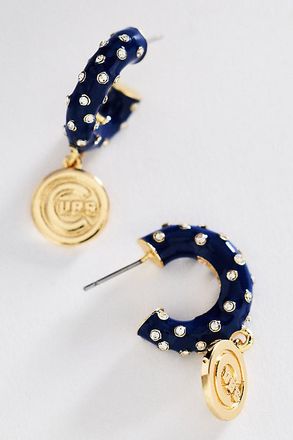 BaubleBar Baseball Enamel Hoop Earrings