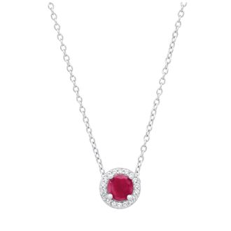 MAX + STONE Sterling Silver Round Genuine Gemstone and White Topaz Necklace with 16 inch Cable Chain