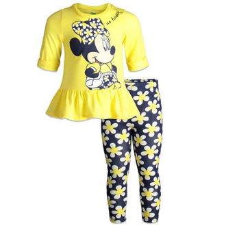 Disney Minnie Mouse 2-Piece T-Shirt and Leggings Set in Yellow Navy Daisy at Nordstrom, Size 18M