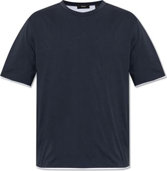 Theory Tops, Heren, Blauw, M, Katoen, T-shirt met een ronde halslijn