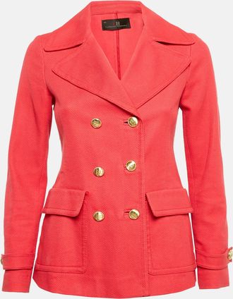 Carolina Herrera Red Textured Cotton Double Breasted Coat