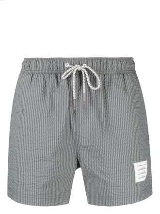 Thom Browne striped seersucker-texture swim shorts - men - Elastomultiester/Polyamide/Polyester/Polyester - 4 - Grey